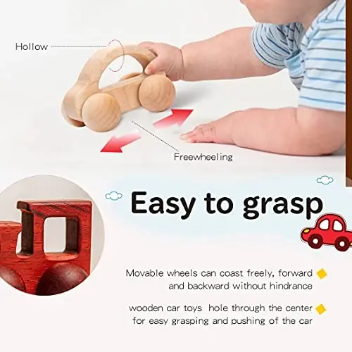Wooden Rattle Toy Baby Wooden Car Baby Toddler Toy Preschool Education Car Toy 3PCS Newborn Gift - 5