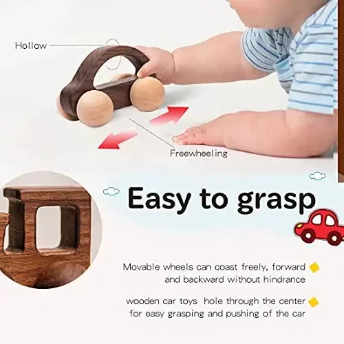 Wooden Rattle Toy Car Set 3PCS Baby Toy Skill Development Educational Toy Environmental Protection Toy Car - 5