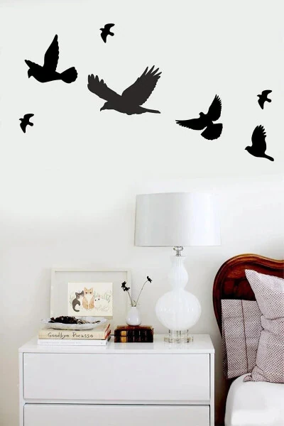 Ahşap Dekoratif Kuş 7 Adet Set-siyah - EVDEUCUZ