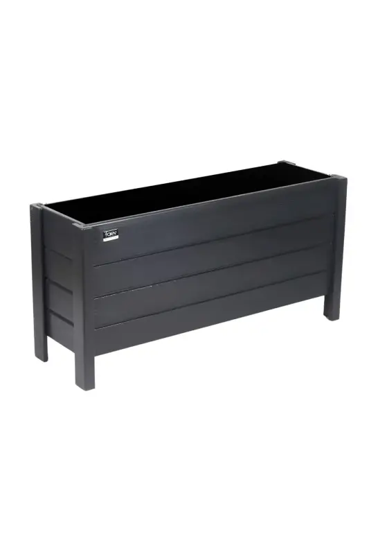 Ahşap Dış Mekan Saksısı Dekoratif Saksı Büyük Boy Hazır Kurulu 100cm X 30cm Yükseklik 50cm - Antrasit 7016 - 1