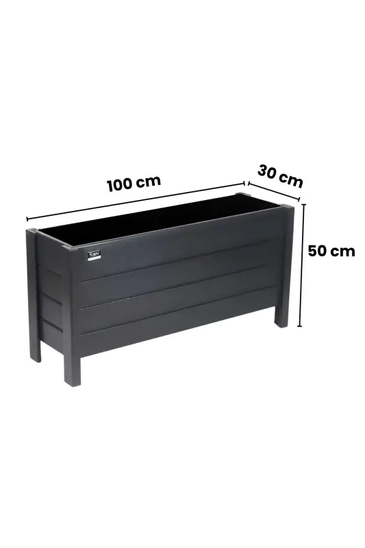 Ahşap Dış Mekan Saksısı Dekoratif Saksı Büyük Boy Hazır Kurulu 100cm X 30cm Yükseklik 50cm - Antrasit 7016 - 2