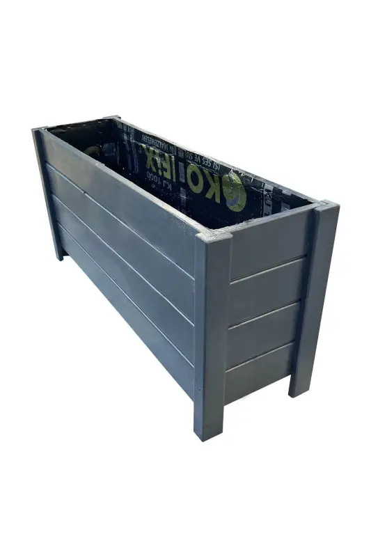 Ahşap Dış Mekan Saksısı Dekoratif Saksı Büyük Boy Hazır Kurulu 100cm X 30cm Yükseklik 50cm-Antrasit - 3