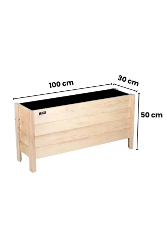 Ahşap Dış Mekan Saksısı Dekoratif Saksı Büyük Boy Hazır Kurulu 100cm X 30cm Yükseklik 50cm - Ham - 6