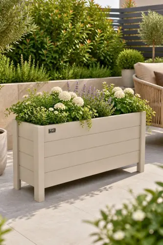 Ahşap Dış Mekan Saksısı Dekoratif Saksı Büyük Boy Hazır Kurulu 100cm X 30cm Yükseklik 50cm Kaşmir Renk - Kaşmir Renk 