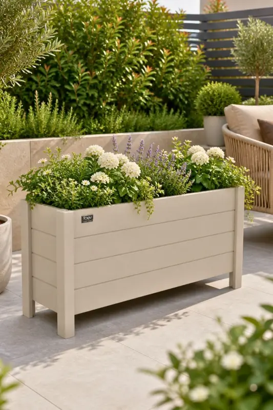 Ahşap Dış Mekan Saksısı Dekoratif Saksı Büyük Boy Hazır Kurulu 100cm X 30cm Yükseklik 50cm Kaşmir Renk - Kaşmir Renk - 1