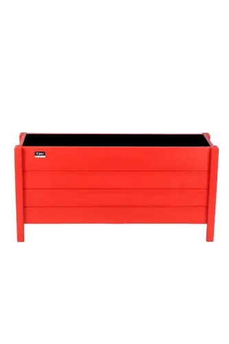 Ahşap Dış Mekan Saksısı Dekoratif Saksı Büyük Boy Hazır Kurulu 100cm X 30cm Yükseklik 50cm - Kırmızı - 4