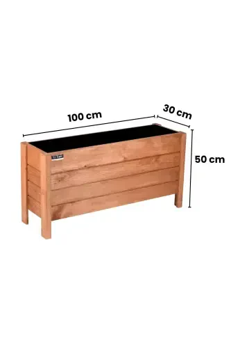 Ahşap Dış Mekan Saksısı Dekoratif Saksı Büyük Boy Hazır Kurulu 100cm X 30cm Yükseklik 50cm-Pnotex Meşe - 5