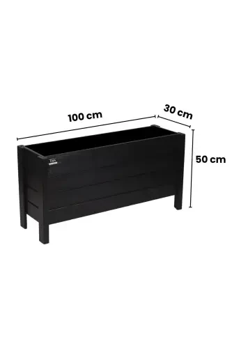 Ahşap Dış Mekan Saksısı Dekoratif Saksı Büyük Boy Hazır Kurulu 100cm X 30cm Yükseklik 50cm-Siyah - 3
