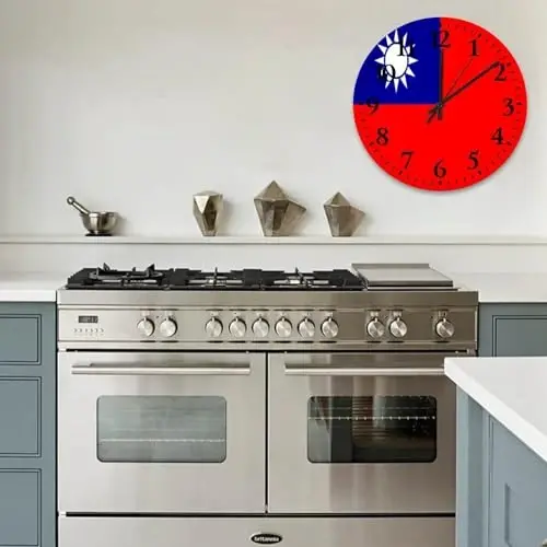 Wodevor Wooden Wall Clock Analog Round Non-ticking Taiwan Flag Frameless Wall Clocks Patriotic Vanity Gift Home Decor for Fitness Room Bedroom Daycare 15 Inch, Style-2, 2euy1cvo3950 - 6