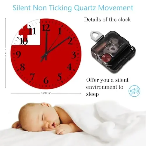 Wodevor Wood Wall Clock Non-Ticking Sweep Movement Tonga Flag Retro Wall Clocks Patriotic Vanity Gift Wooden Wall Decor for Girls Room Bathroom Daycare 15 Inch, Style-7, 2euy1ctqjo6p - 3