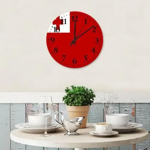 Wood Wall Clock Non-Ticking Sweep Movement Tonga Flag Retro Wall Clocks Patriotic Vanity Gift Wooden Wall Decor for Girls Room Bathroom Daycare 15 Inch - WODEVOR (1)