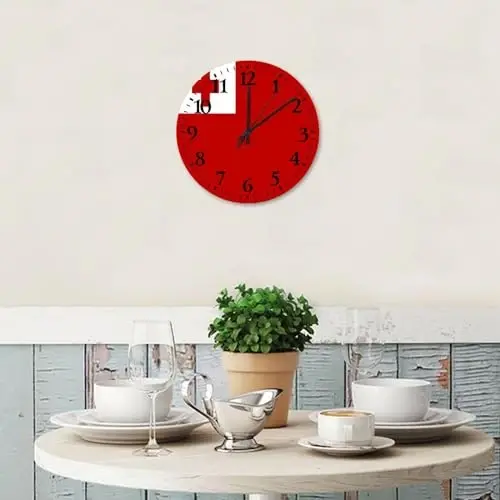 Wood Wall Clocks Analog Round Non-ticking Tonga Flag Personalized Wall Clocks Tactical Nation Patriotic Wooden Wall Decor for Restroom Office Children's Room 10 Inch - WODEVOR (1)