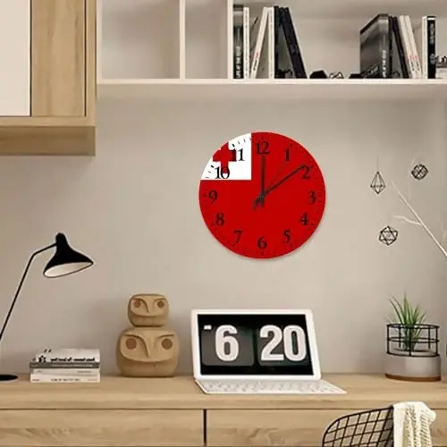 Wood Wall Clocks Analog Round Non-ticking Tonga Flag Personalized Wall Clocks Tactical Nation Patriotic Wooden Wall Decor for Restroom Office Children's Room 10 Inch - 4