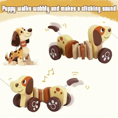 WoodenEdu Baby Toys Car,Wooden Pull Along Toddler Toy, Developmental Toy for 1 Year Old Girl Boy Birthday Gift - 3