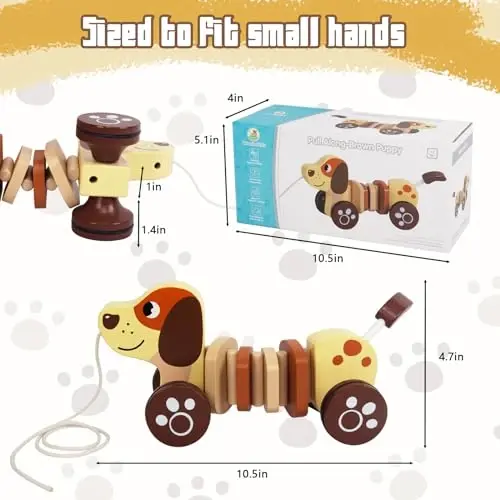 WoodenEdu Baby Toys Car,Wooden Pull Along Toddler Toy, Developmental Toy for 1 Year Old Girl Boy Birthday Gift - WOODENEDU (1)