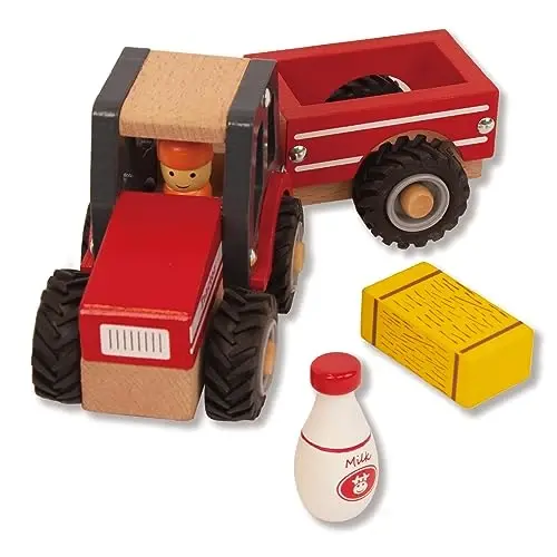 WoodenEdu Wooden Tractor Toys for Toddlers 1-3, Baby Vehicle Toys Hand Push Car Toys for 1 2 3 Year Old Boys Girls (Red) - 1