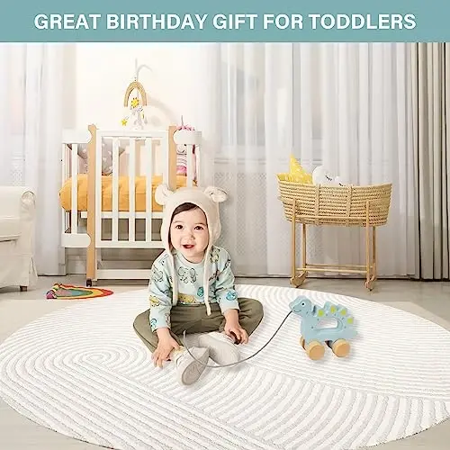 WoodenEdu Baby Toys Car,Wooden Pull Along Toddler Toy, Developmental Toy for 1 Year Old Girl Boy Birthday Gift (Dinosaur) - 5