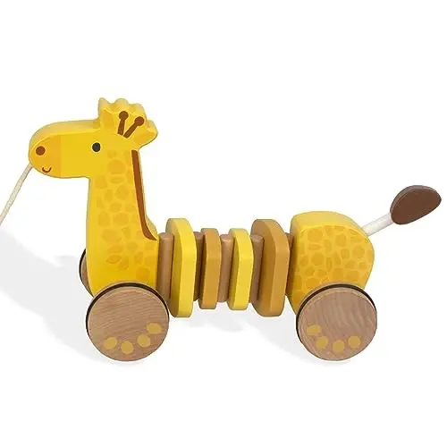 WoodenEdu Baby Toys Car,Wooden Pull Along Toddler Toy, Developmental Toy for 1 Year Old Girl Boy Birthday Gift (Giraffe) - 1