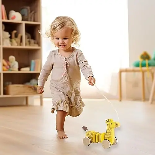 WoodenEdu Baby Toys Car,Wooden Pull Along Toddler Toy, Developmental Toy for 1 Year Old Girl Boy Birthday Gift (Giraffe) - 5