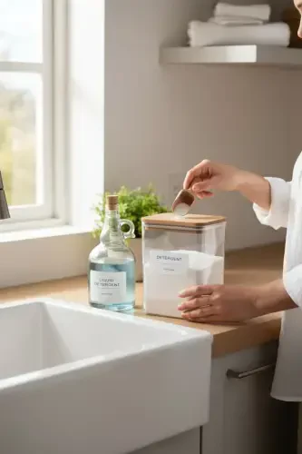 Ahşap Kapaklı Toz Deterjan Kavanozu 2000 ml Sıvı Deterjan Mantar Kapak 1000 ml-DETERGENT - 2