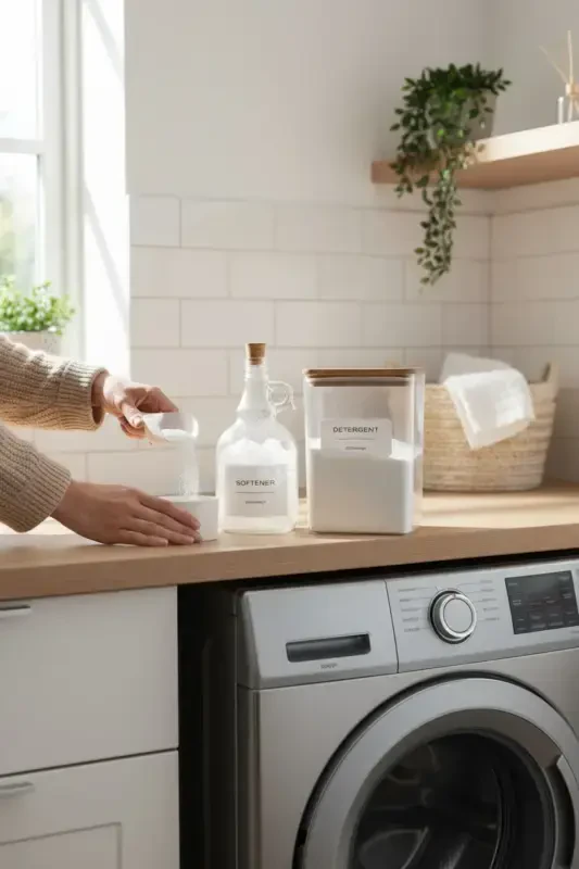 Ahşap Kapaklı Toz Deterjan Kavanozu 2000 ml Yumuşatıcı Şişesi Mantar Kapak 1000 ml-DETERGENT - 2