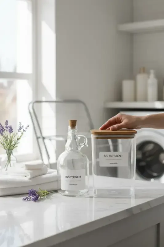 Ahşap Kapaklı Toz Deterjan Kavanozu 2000 ml Yumuşatıcı Şişesi Mantar Kapak 1000 ml-DETERGENT - 3