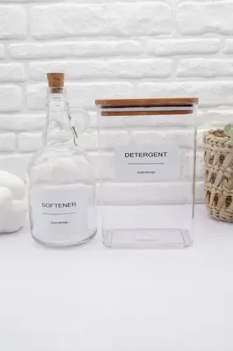 Ahşap Kapaklı Toz Deterjan Kavanozu 2000 ml Yumuşatıcı Şişesi Mantar Kapak 1000 ml-DETERGENT - 4