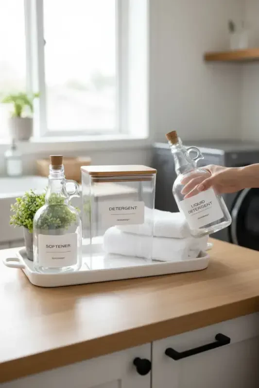 Ahşap Kapaklı Toz Deterjan Kavanozu 2000ml-sıvı Deterjan Ve Yumuşatıcı Şişesi Mantar Kapak 1000ml-DETERGENT - 3