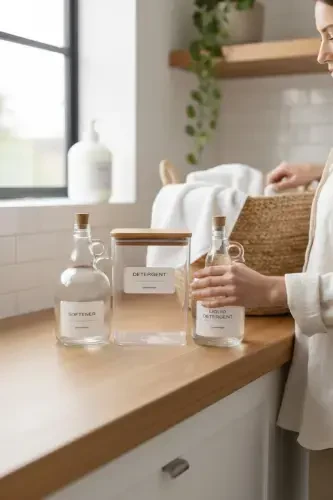 Ahşap Kapaklı Toz Deterjan Kavanozu 2000ml-sıvı Deterjan Ve Yumuşatıcı Şişesi Mantar Kapak 1000ml-DETERGENT - 4