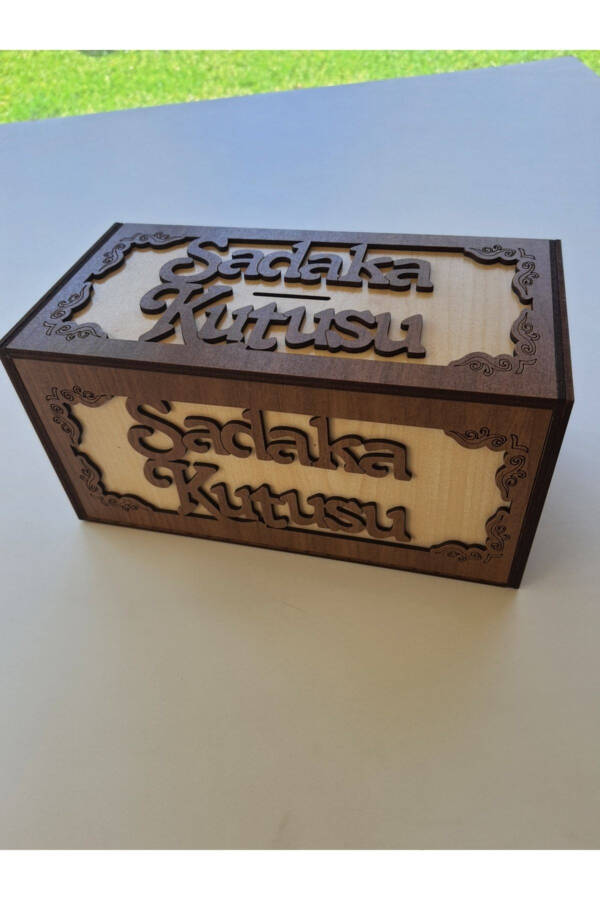 Ahşap Kilitli Sadaka Kutusu Yardım Kutusu Para Kumbarası Cami Ve Yardım Kuruluşları Için - kahverengi - 2