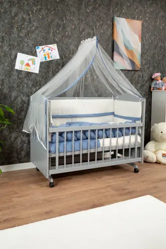 Ahşap Mdf Anne Yanı Beşik, 60x120 4 Kademeli Lake Cilalı Sallanır Bebek Beşiği Tekerlekli Beşik-GRİ 