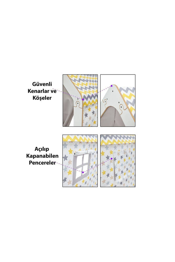 Montessori Ahşap Oyun Evi, Oyun Çadırı / Beyaz Sarı - 4
