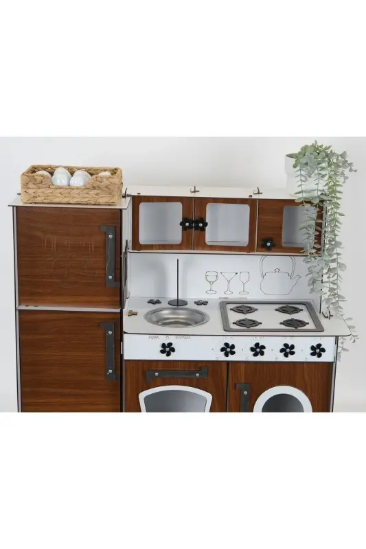 Ahşap Oyuncak Mutfak Buzdolaplı - Ceviz - 3