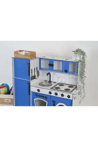 Ahşap Oyuncak Mutfak Buzdolaplı - Mavi - 4