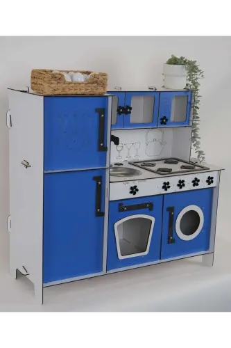 Ahşap Oyuncak Mutfak Buzdolaplı - Mavi - 5