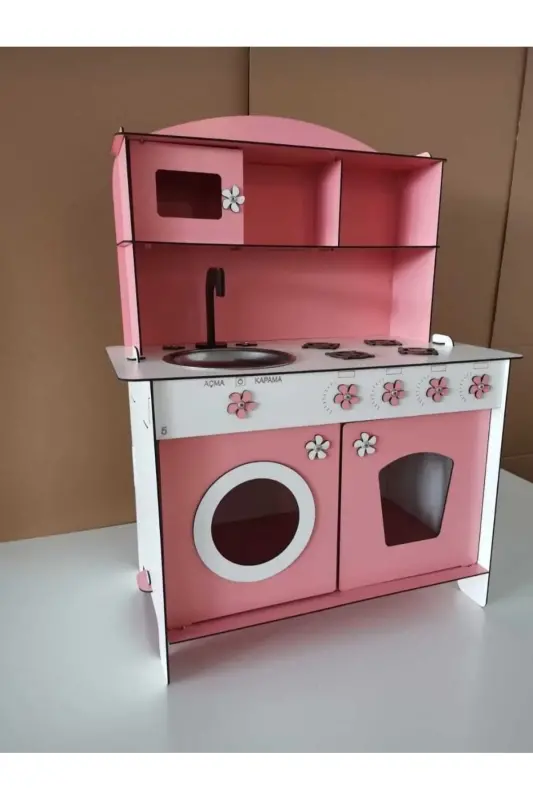 Ahşap Oyuncak Mutfak - Tek Yüz Mdf - Pembe - 2
