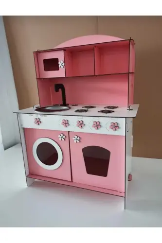 Ahşap Oyuncak Mutfak - Tek Yüz Mdf - Pembe - 3