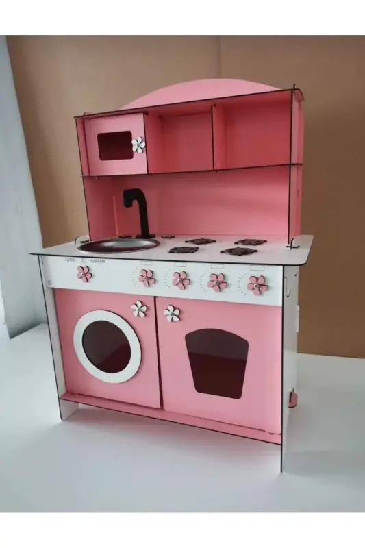 Ahşap Oyuncak Mutfak - Tek Yüz Mdf - Pembe - 3