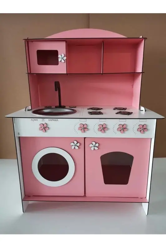 Ahşap Oyuncak Mutfak - Tek Yüz Mdf - Pembe - 4