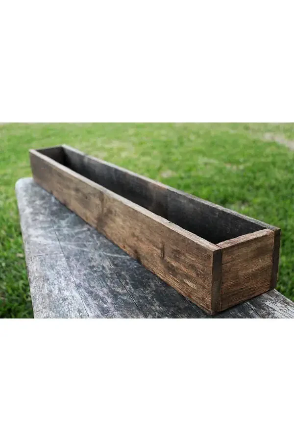 Ahşap Aranjman Sukulent Dekoratif Uzun Ince Saksı Long Eskitme 50x5x5 Koyu Renk-Koyu Kahve - 1