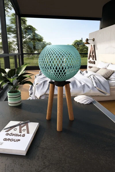 Ahşap Üç Ayaklı Tripod Abajur Camgöbeği Top Başlıklı Aydınlatma-Camgöbeği - NATUREL LIGHTING (1)