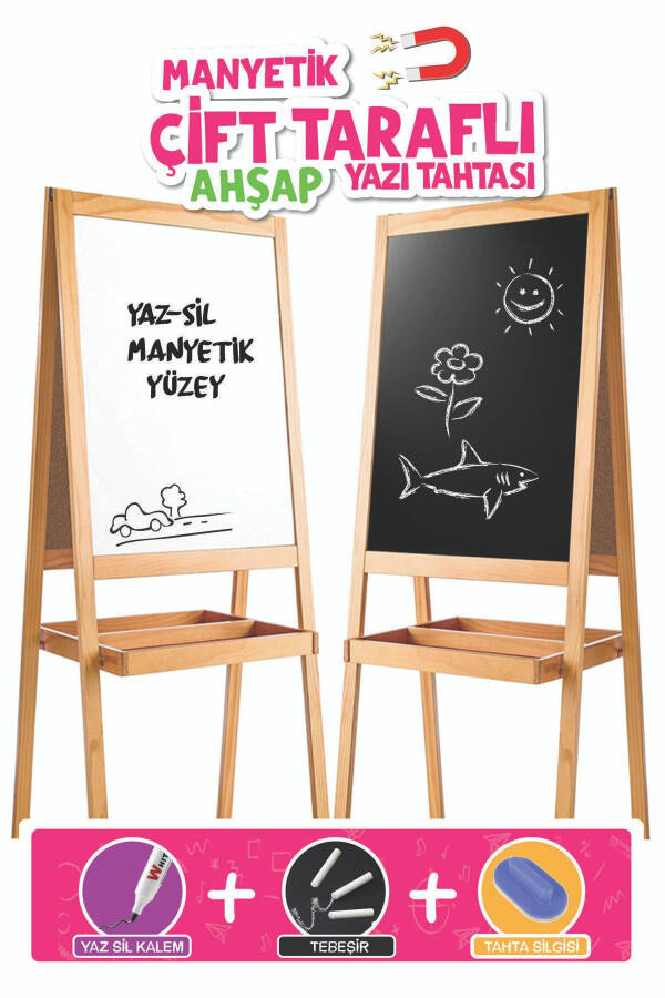 Ahşap Yazı Tahtası Manyetik Özellikli Çift Taraflı - 21