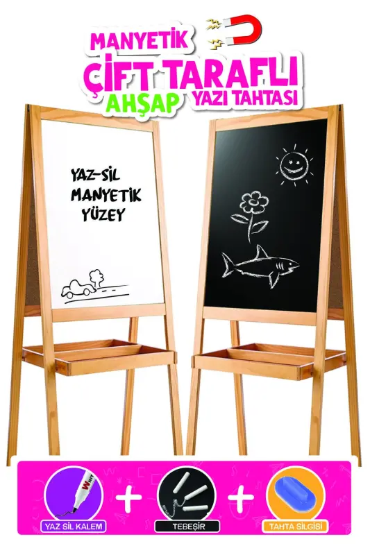 Ahşap Yazı Tahtası Manyetik Özellikli Çift Taraflı - 1