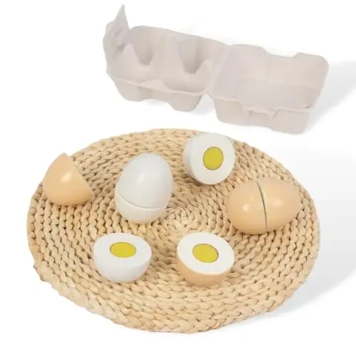 Wooden Eggs, 4PCS Easter Egg Cutting Toys Wooden Play Food Pretend Play Food Sets for Kids Early Development, Christmas Birthday Gifts - 3