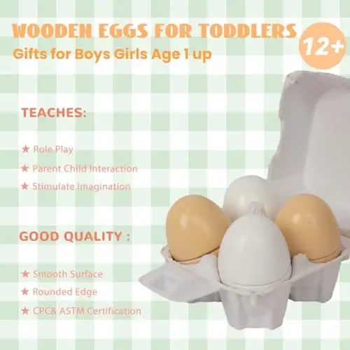 Wooden Eggs, 4PCS Easter Egg Cutting Toys Wooden Play Food Pretend Play Food Sets for Kids Early Development, Christmas Birthday Gifts - 4