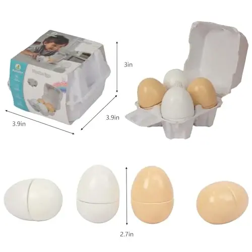 Wooden Eggs, 4PCS Easter Egg Cutting Toys Wooden Play Food Pretend Play Food Sets for Kids Early Development, Christmas Birthday Gifts - WOODEN (1)
