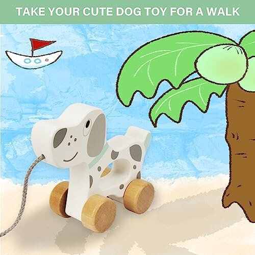 WoodenEdu Baby Toys Car,Wooden Pull Along Toddler Toy, Developmental Toy for 1 Year Old Girl Boy Birthday Gift (Dog) - 37
