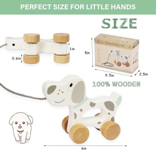 WoodenEdu Baby Toys Car,Wooden Pull Along Toddler Toy, Developmental Toy for 1 Year Old Girl Boy Birthday Gift (Dog) - 6