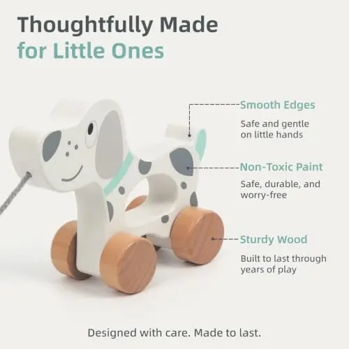 WoodenEdu Baby Toys Car,Wooden Pull Along Toddler Toy, Developmental Toy for 1 Year Old Girl Boy Birthday Gift (Dog) - WOODENEDU (1)