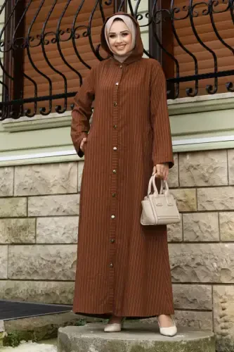 Ahsen Boydan Buttoned Coat TSD240103 Brown-Brown - 3